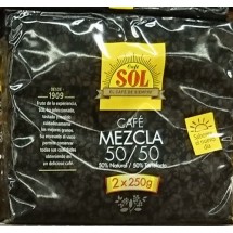Café Sol | Mezcla molido 50% Natural / 50% Torrefacto gemahlener Röstkaffee Verschnitt 2x 250g Karton (Gran Canaria)