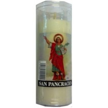 Mosa | Kerze weiß im Glas mit christlichem Motiv San Pancracio (Gran Canaria)